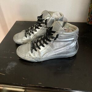 Golden Goose Limited Edition Silver Slide Hi Top Sneakers Size 36